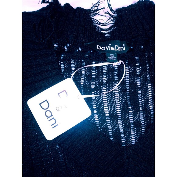 Davi & Dani Clothing Distressed Black Dress Sweater NWT XL - Picture 3 of 8